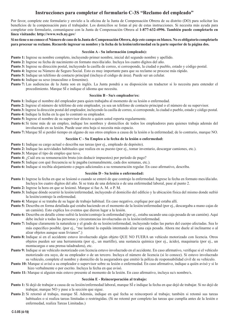 Formulario C-3 Reclamo Del Empleado - New York (Spanish), Page 3