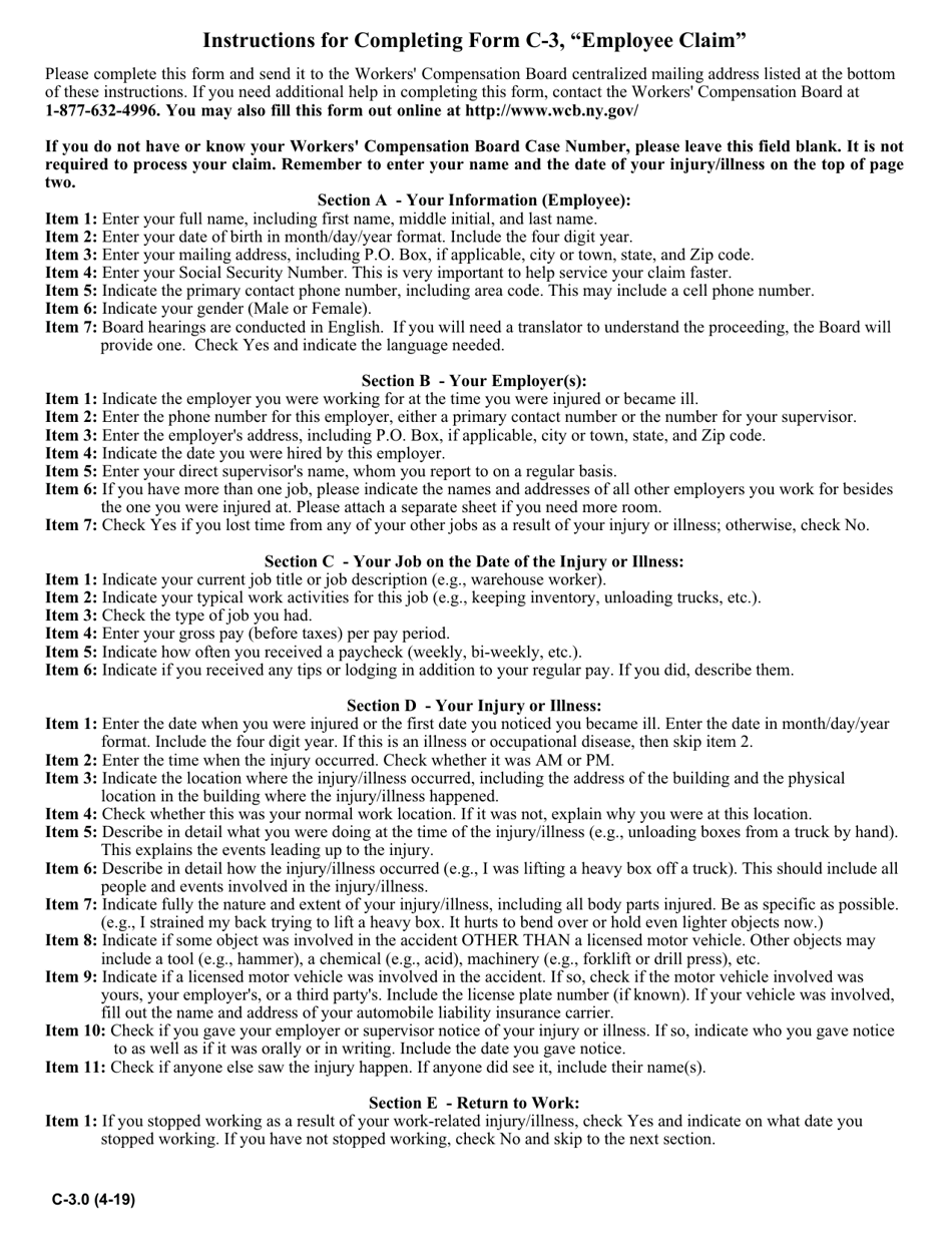 Instructions for Form C-3 Employee Claim - New York, Page 1