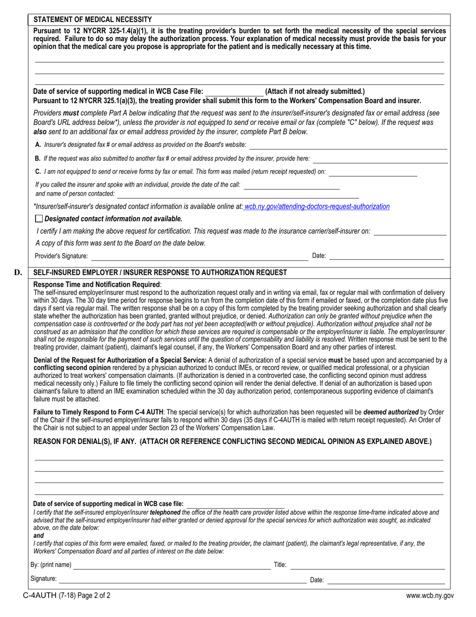 Form C-4 AUTH Attending Doctors Request for Authorization and Insurers Response - New York, Page 3