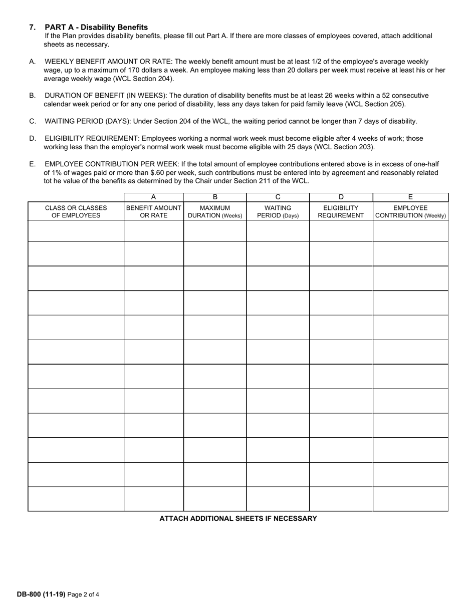 Form DB-800 Application for Approval of Plan of Employer Providing Disability and / or Paid Family Leave Benefits - New York, Page 2