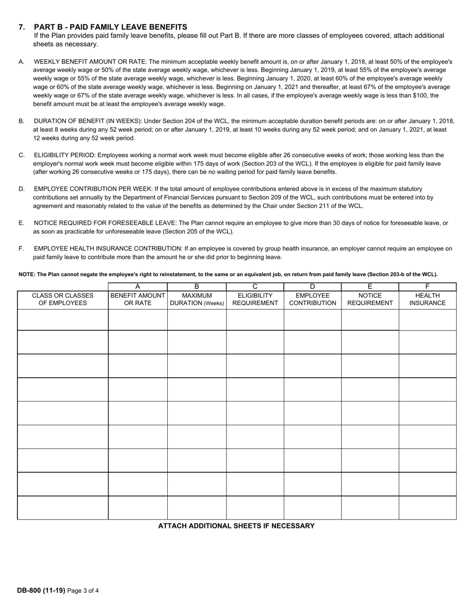 Form DB-800 Application for Approval of Plan of Employer Providing Disability and / or Paid Family Leave Benefits - New York, Page 3