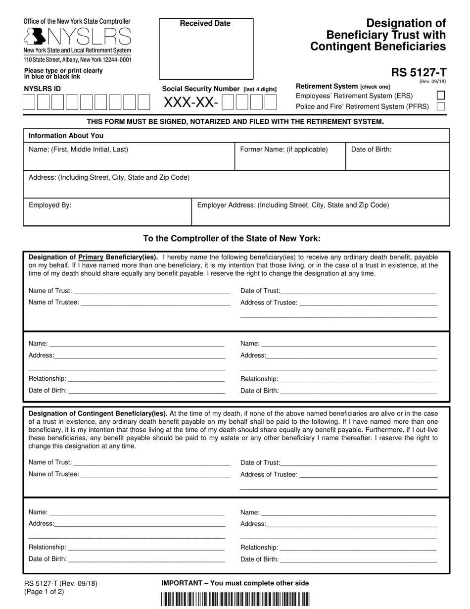 Form RS5127-T Designation of Beneficiary Trust With Contingent Beneficiaries - New York, Page 1
