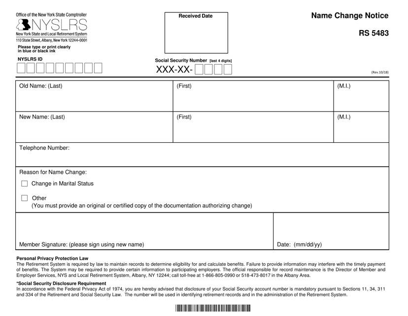 Form RS5483 Name Change Notice - New York