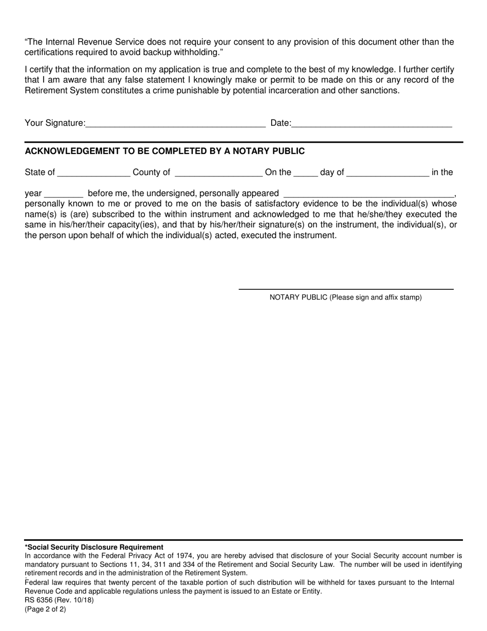 Form RS6356 Survivors Benefit Program Beneficiary Application - New York, Page 2
