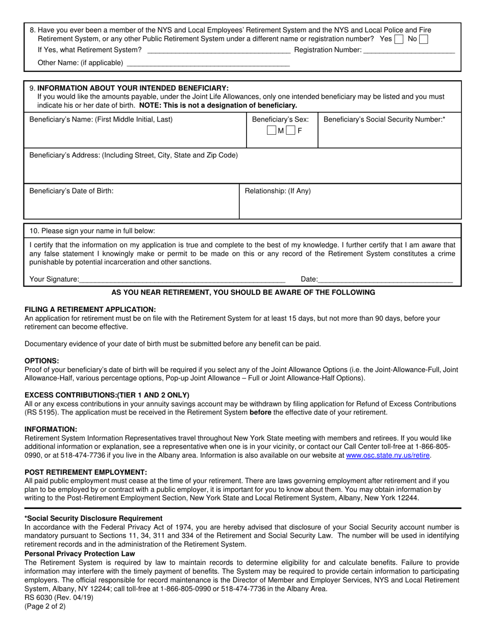 Form RS6030 Request for Estimate - New York, Page 2