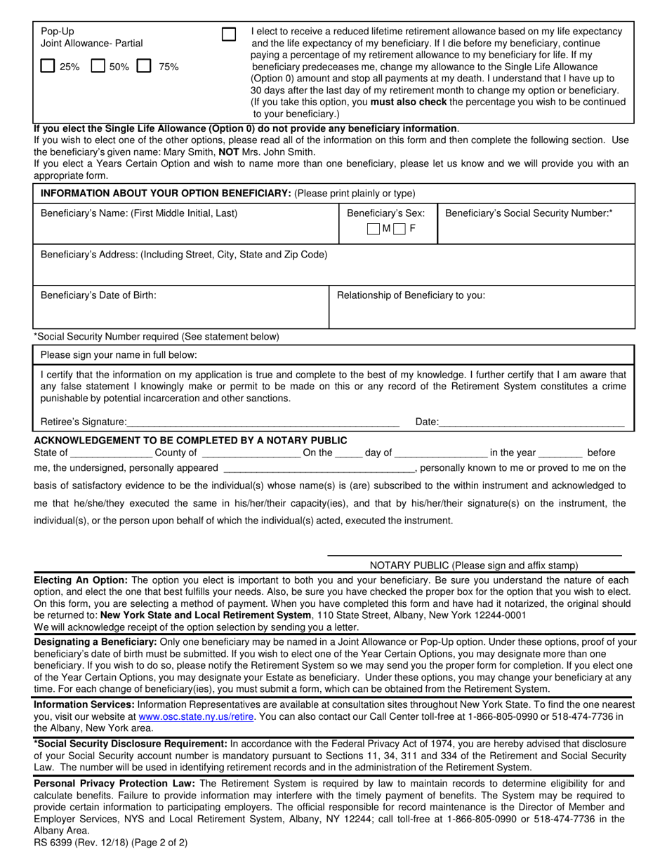 Form RS6399 - Fill Out, Sign Online and Download Fillable PDF, New York ...