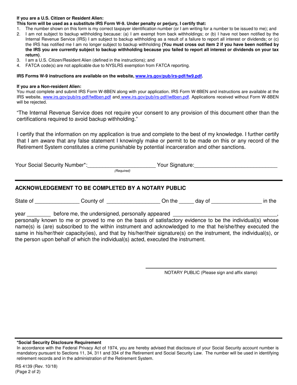 Form RS4139 Affidavit for Benefit Payment (1310.4) - New York, Page 2