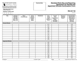Document preview: Form RS2417-B Standard Work Day and Reporting Resolution for Elected and Appointed Officials Continuation Form - New York