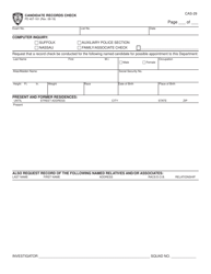 Form CAS-29 (PD-407-161) &quot;Candidate Records Check&quot; - New York City