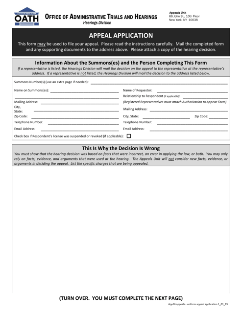 Appeal Application - New York City Download Pdf