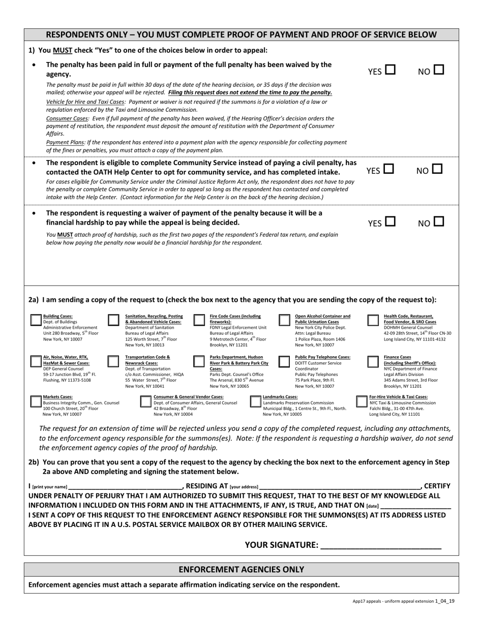 Form APP17 Request for Extension of Time to File Appeal (And Request for Hearing Recording) - New York City, Page 2