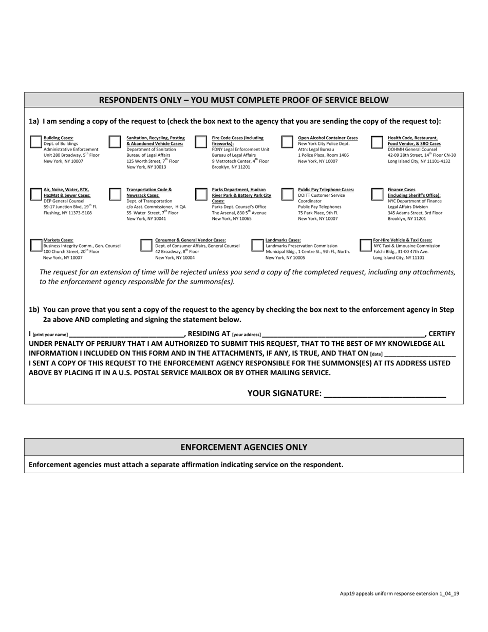 Form APP19 Request for Extension of Time to Respond to an Appeal (And Request for Hearing Recording) - New York City, Page 2