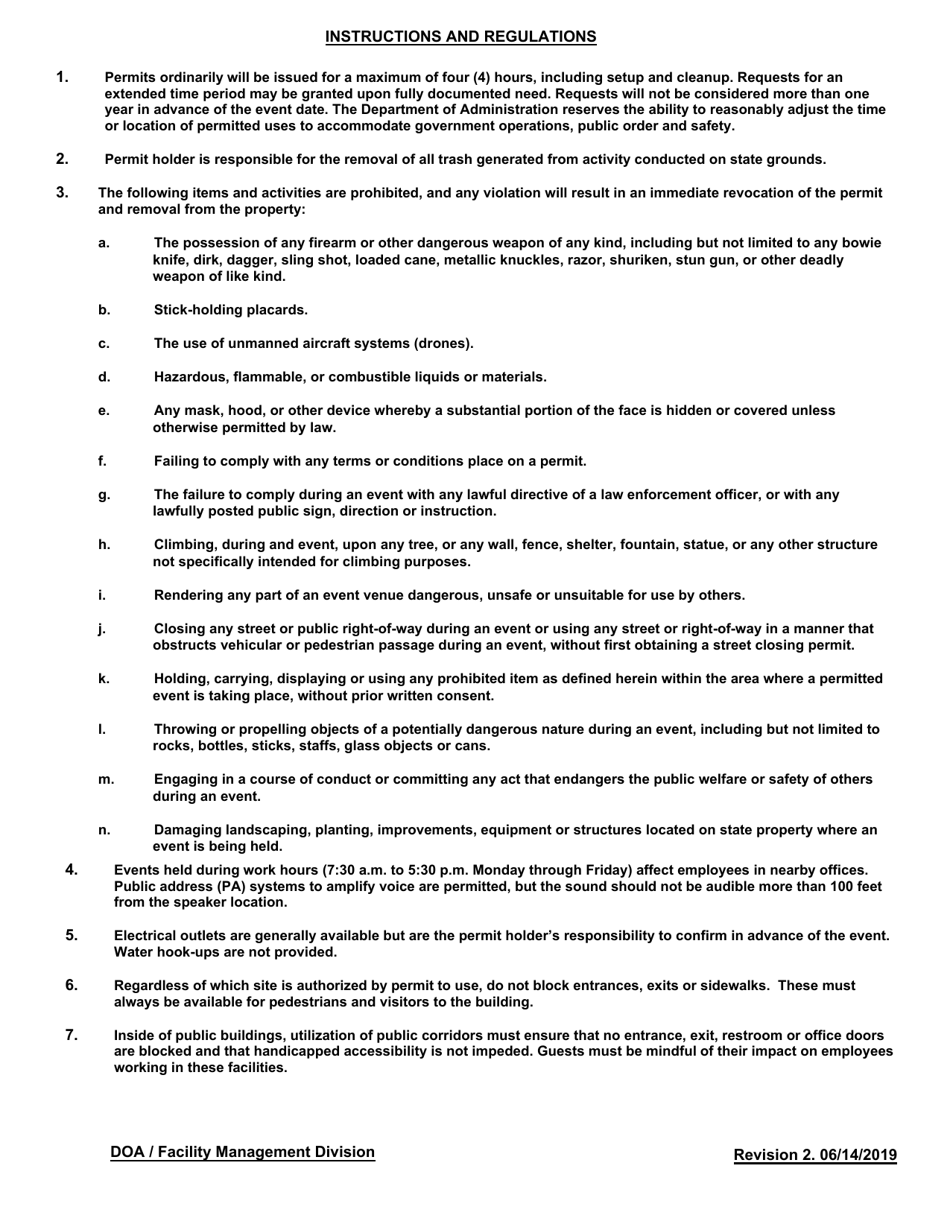 Form DOA-SO-00025 Application to Use Public Buildings and / or Grounds - North Carolina, Page 2