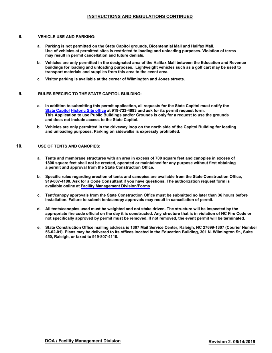 Form DOA-SO-00025 Application to Use Public Buildings and / or Grounds - North Carolina, Page 3