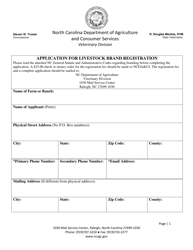 Document preview: Application for Livestock Brand Registration - North Carolina