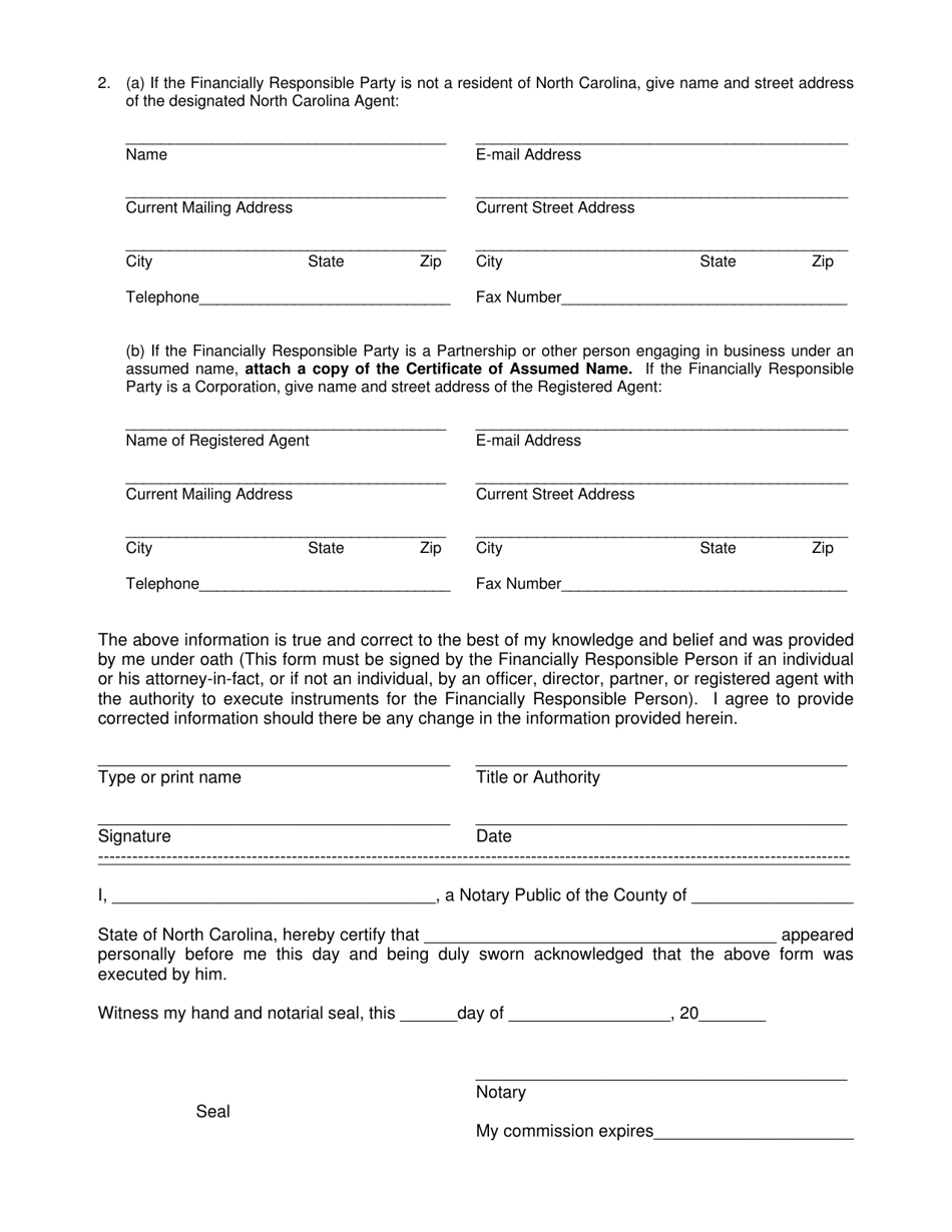 Financial Responsibility / Ownership Form Sedimentation Pollution Control Act - North Carolina, Page 2