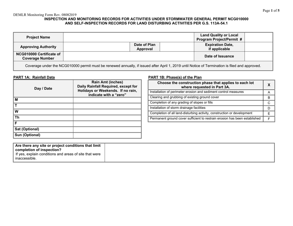 Self-inspection and Self-monitoring Combined Form for Lots - North Carolina, Page 1