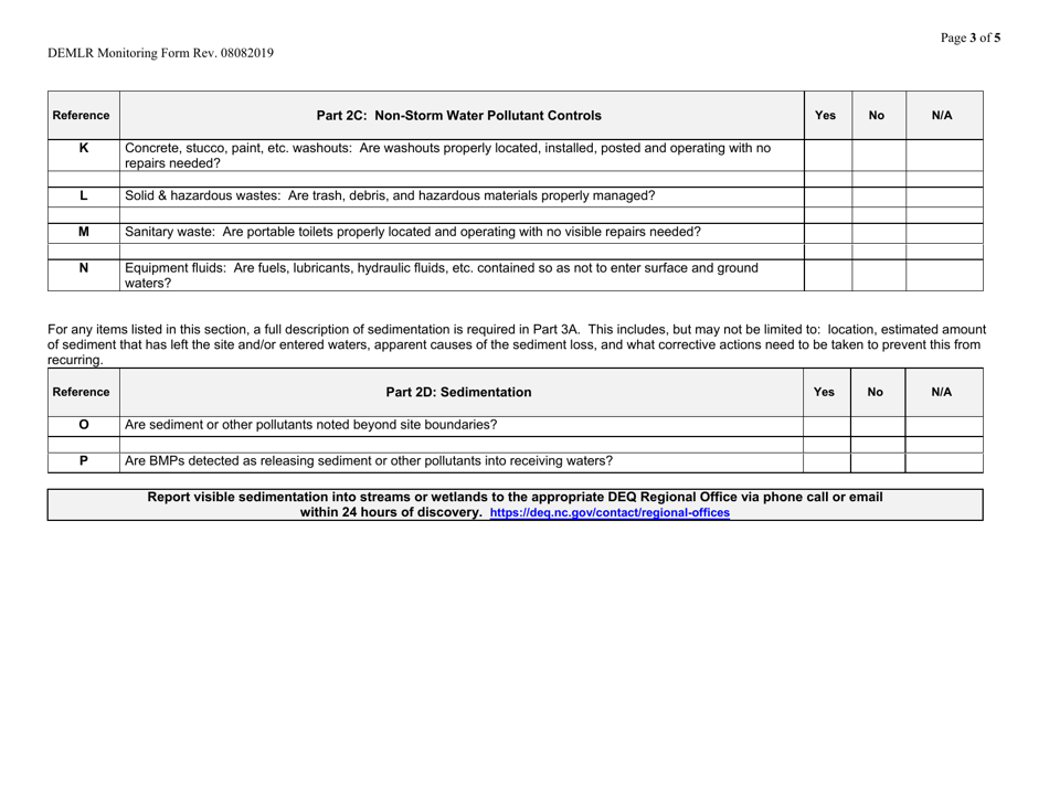 Self-inspection and Self-monitoring Combined Form for Lots - North Carolina, Page 3