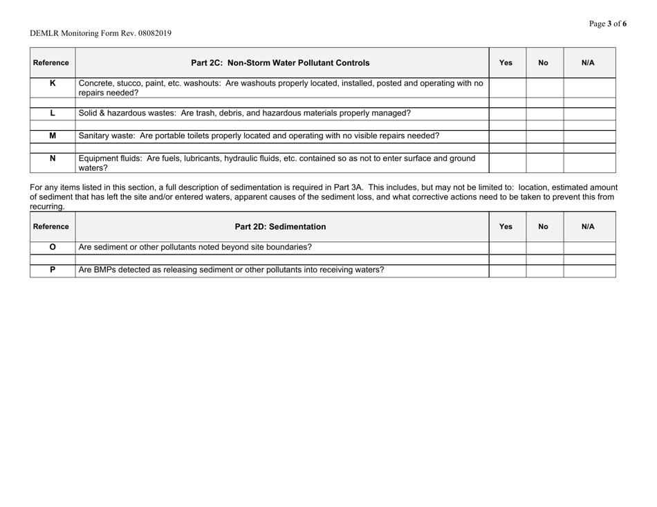 Self-inspection and Self-monitoring Combined Form for Land Development - North Carolina, Page 3