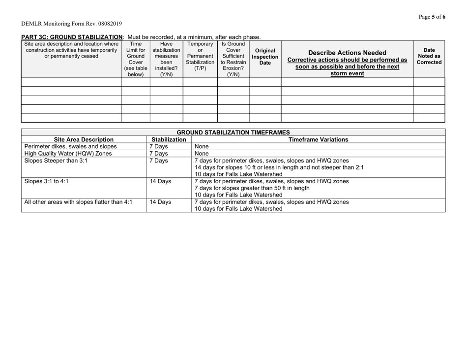 Self-inspection and Self-monitoring Combined Form for Land Development - North Carolina, Page 5