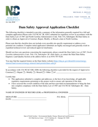 Document preview: Dam Safety Approval Application Checklist - North Carolina