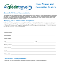 Document preview: Application Form for Event Venues & Convention Centers - North Carolina