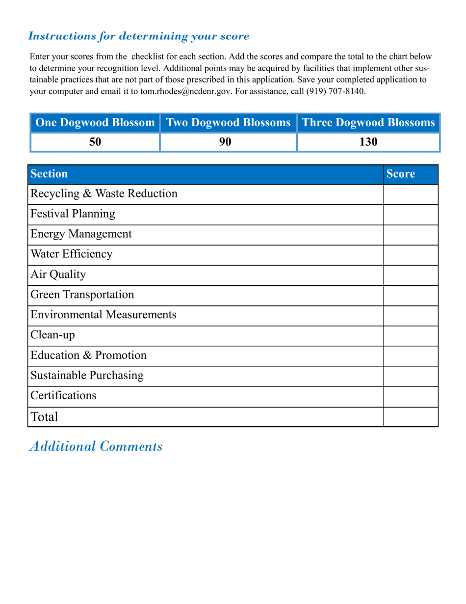 Application Form for Sustainable Festivals and Events - North Carolina, Page 7