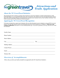 Application Form for Sustainable Attractions - North Carolina
