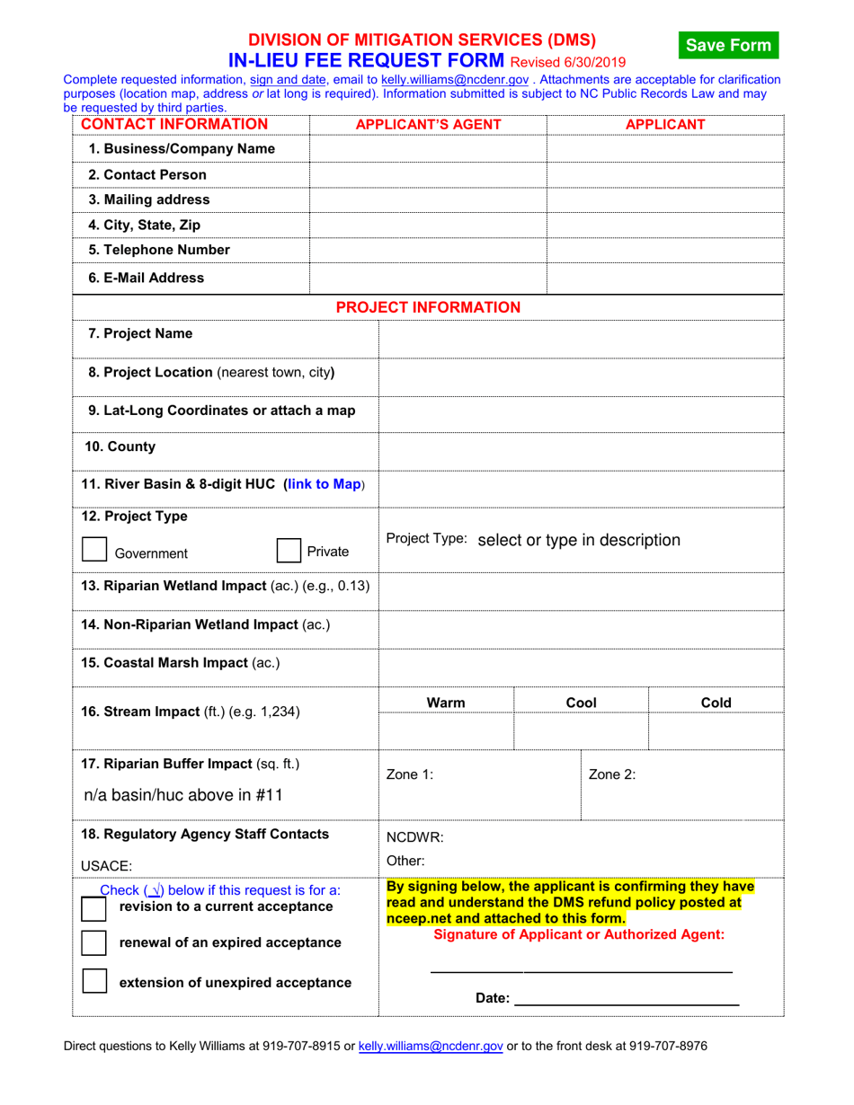 North Carolina In-lieu Fee Requests for Wetlands, Streams and Riparian ...