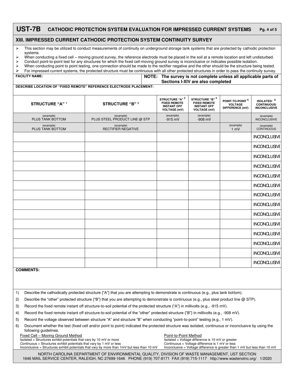 Form UST-7B North Carolina Cathodic Protection System Evaluation for Impressed Current Systems - North Carolina, Page 4