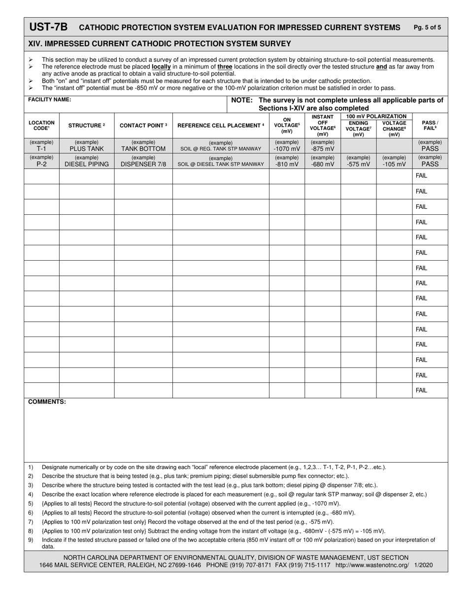 Form UST-7B North Carolina Cathodic Protection System Evaluation for Impressed Current Systems - North Carolina, Page 5