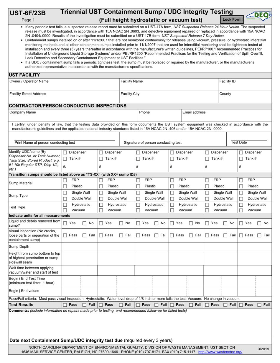 Form UST-6F / 23B Application to Install or Replace Usts (Containment Sump / Udc Testing) - North Carolina, Page 1