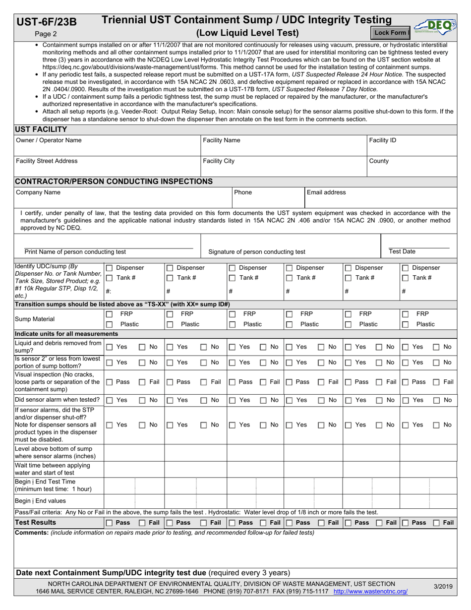 Form UST-6F / 23B Application to Install or Replace Usts (Containment Sump / Udc Testing) - North Carolina, Page 2
