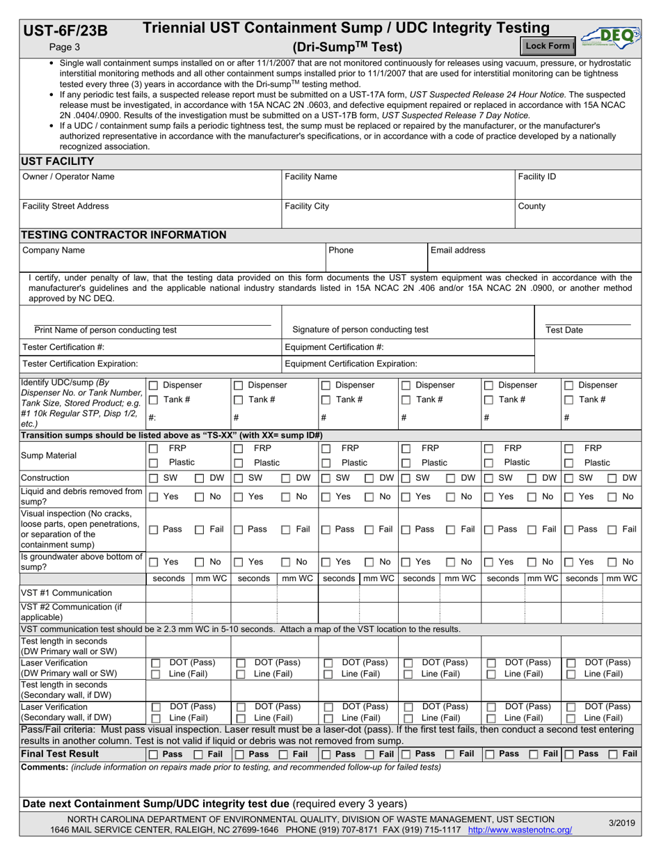 Form UST-6F / 23B Application to Install or Replace Usts (Containment Sump / Udc Testing) - North Carolina, Page 3