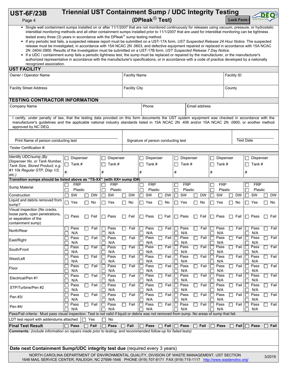 Form UST-6F / 23B Application to Install or Replace Usts (Containment Sump / Udc Testing) - North Carolina, Page 4