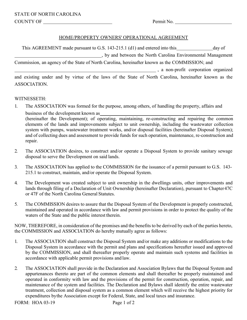Form HOA Home / Property Owners Operational Agreement - North Carolina, Page 1