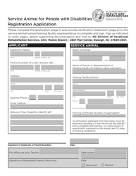 Document preview: Service Animal for People With Disabilities Registration Application - North Carolina