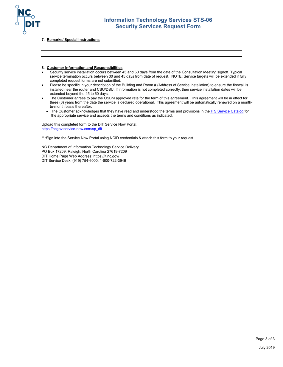 Form STS-06 Security Services Request Form - North Carolina, Page 3