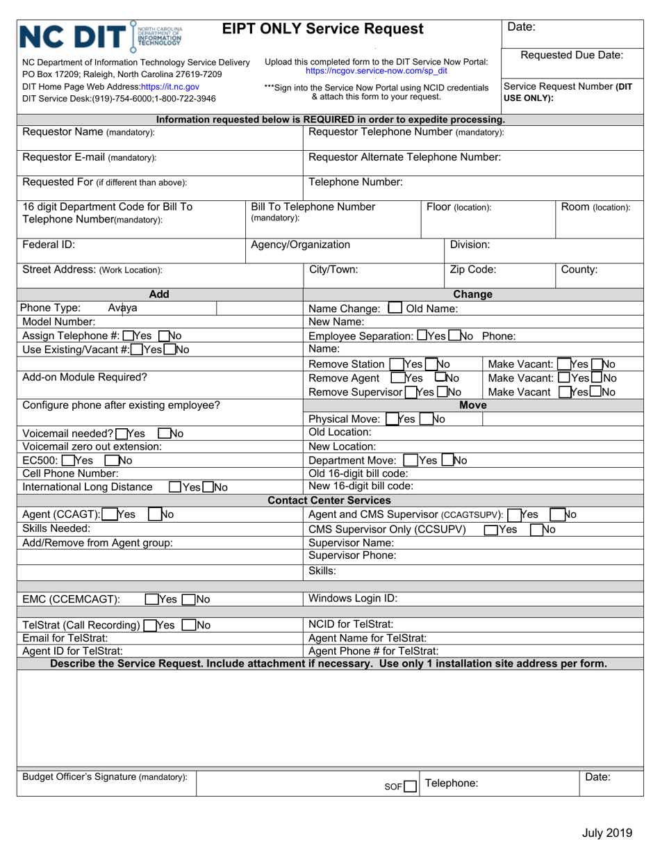 Eipt Only Service Request - North Carolina, Page 1