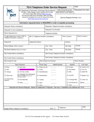 Form TO-5 Telephone Order Service Request - North Carolina