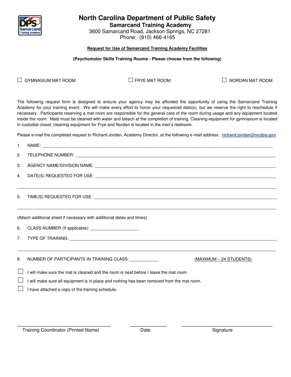 Request for Use of Samarcand Training Academy Facilities - North Carolina, Page 1