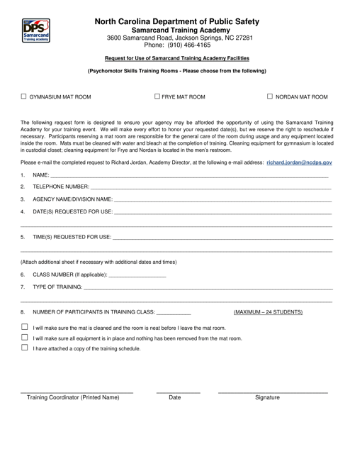 Request for Use of Samarcand Training Academy Facilities - North Carolina Download Pdf