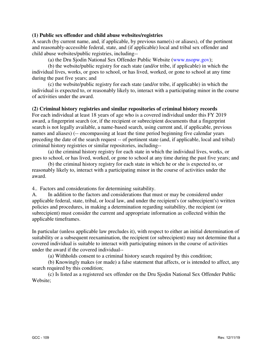 Form GCC-109 Advanced Determination of Suitability for Individuals Interacting With Participating Minors - North Carolina, Page 2