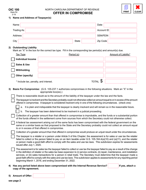 Form OIC100 Offer in Compromise - North Carolina