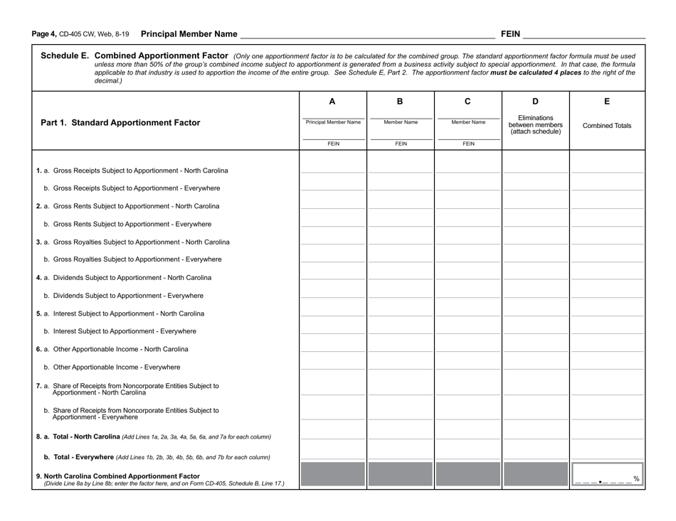 Form CD-405 CW Combined Corporate Income Tax Worksheet - North Carolina, Page 5