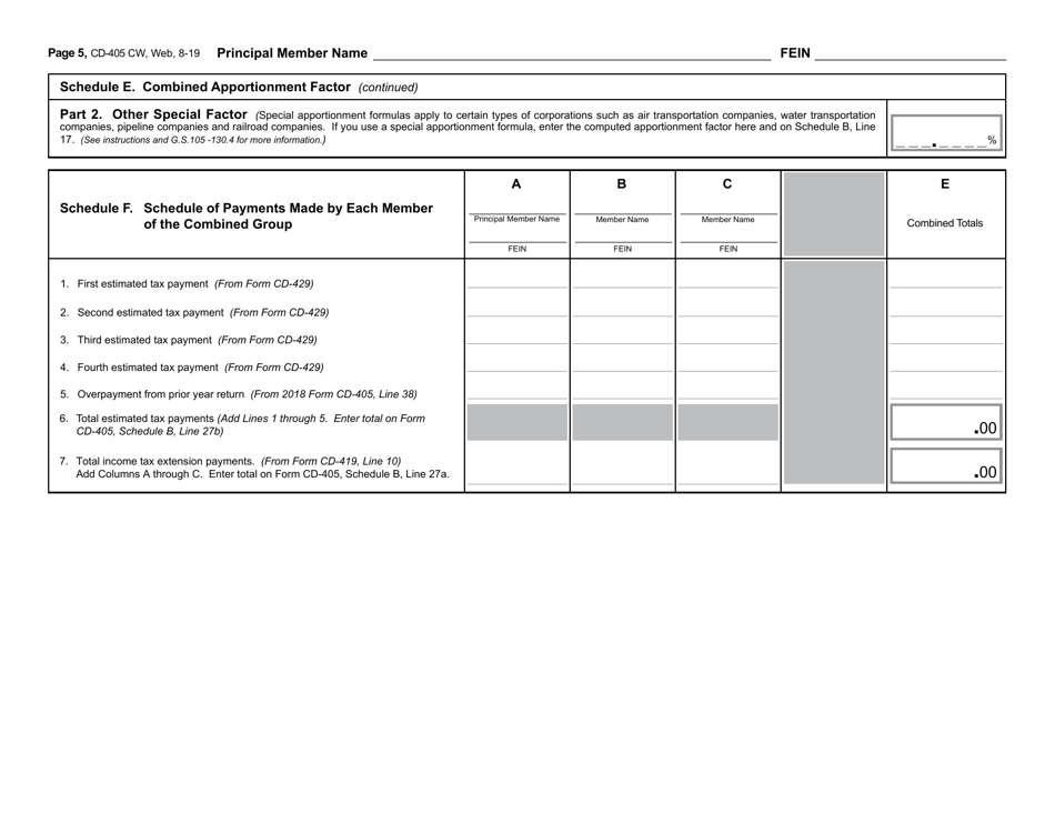 Form CD-405 CW Combined Corporate Income Tax Worksheet - North Carolina, Page 6