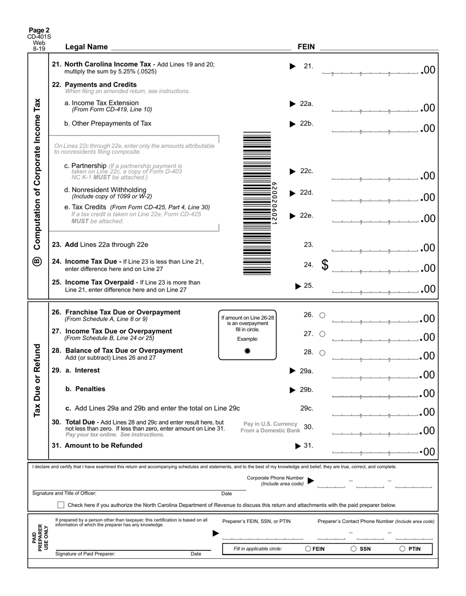 Form CD-401S S-Corporation Tax Return - North Carolina, Page 3