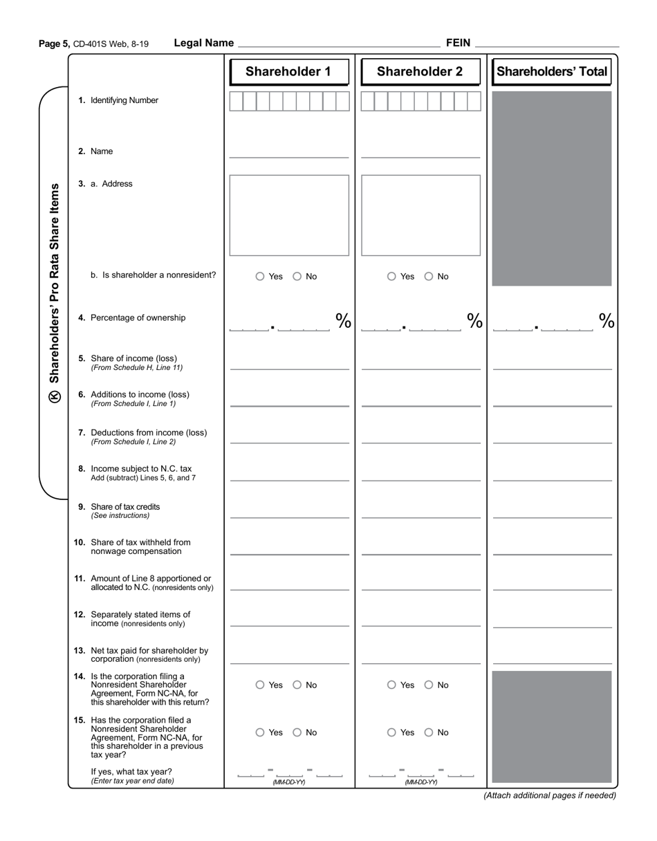 Form CD-401S S-Corporation Tax Return - North Carolina, Page 6