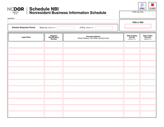 Document preview: Schedule NBI Nonresident Business Information Schedule - North Carolina