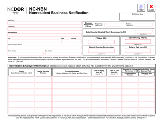 Document preview: Form NC-NBN Nonresident Business Notification - North Carolina